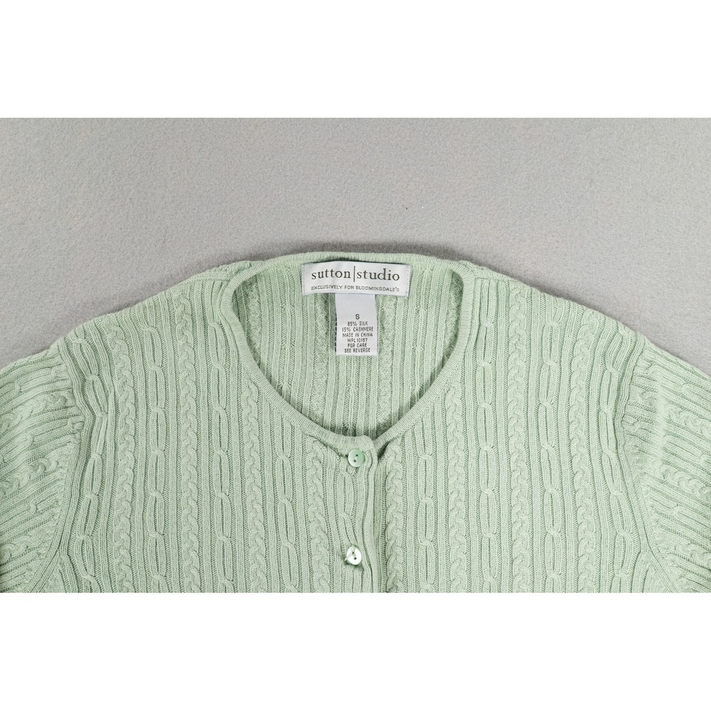 Sutton Studio Bloomingdale's Silk Cashmere Cardigan Mint Green Cable Knit WomenS image 2